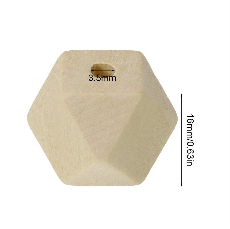 Penta Angel 100PCS 16mm/0.63" Unpainted Faceted Geometric Wood Beads Unfinished Natural Color Polygons Shape DIY Wooden Spacer Beads with 3.5mm Hole for Handmade Necklace(16mm) - Image 2